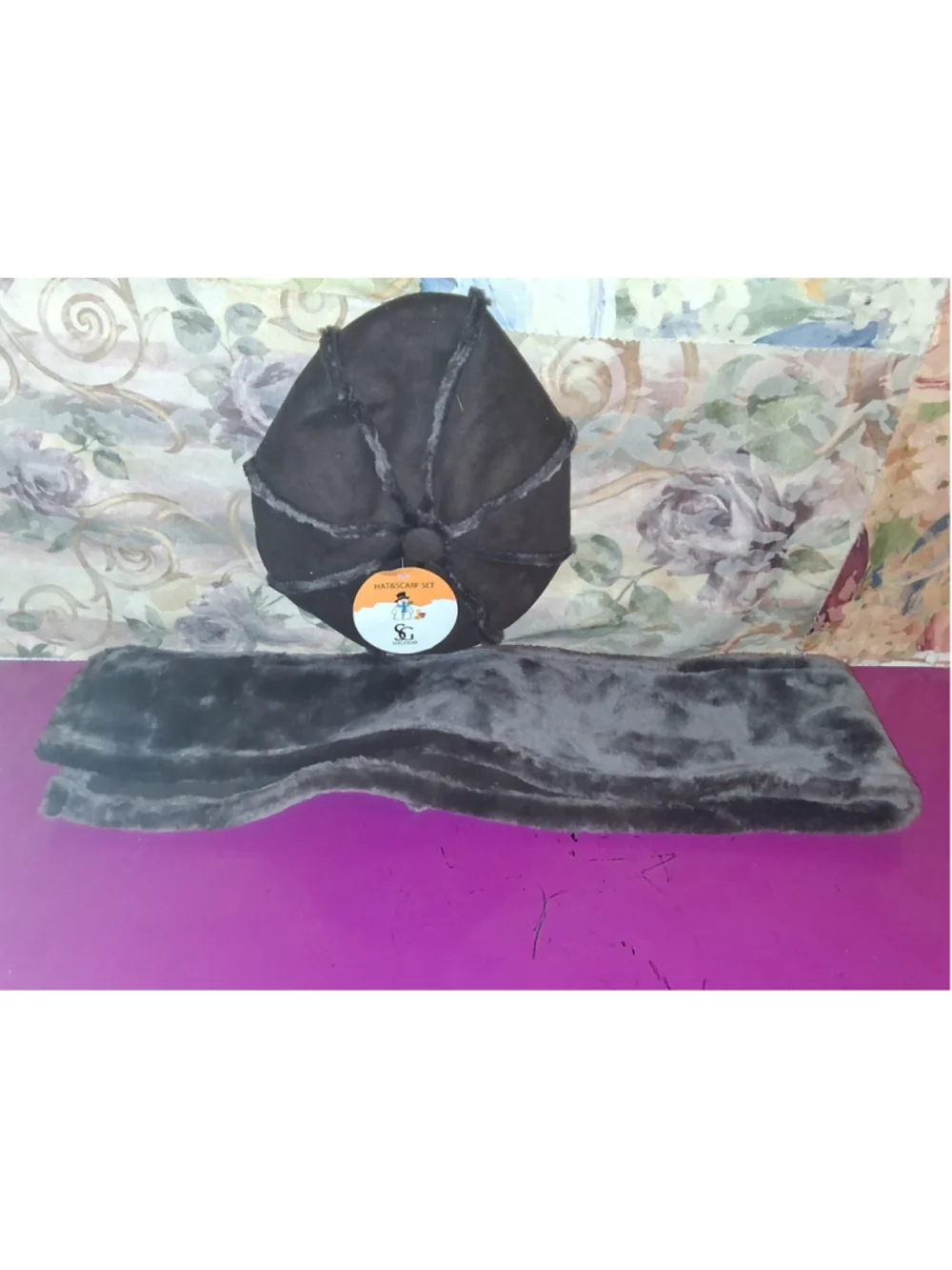 SOGOOD Hat and Scarf Set Faux Fur Vintage Style Dark Brown Warm Winter Accessory